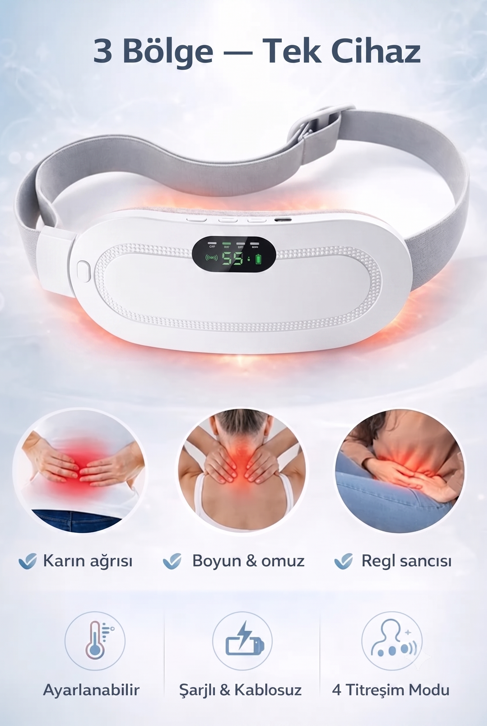 Meniera Titreşimli Isıtmalı Masaj Pedi - Bel, Sırt, Karın, Regl Ağrısı Kemeri